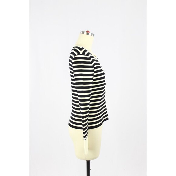 NWOT ZARA Black Ivory Striped Polyamide Ribbed Knit Cardigan Sweater, Size M - Picture 2 of 12
